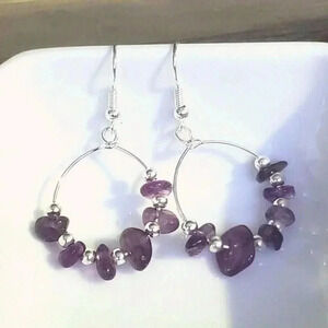 Baroque Amethyst Gemstone Sterling Silver Plated Beads Earrings